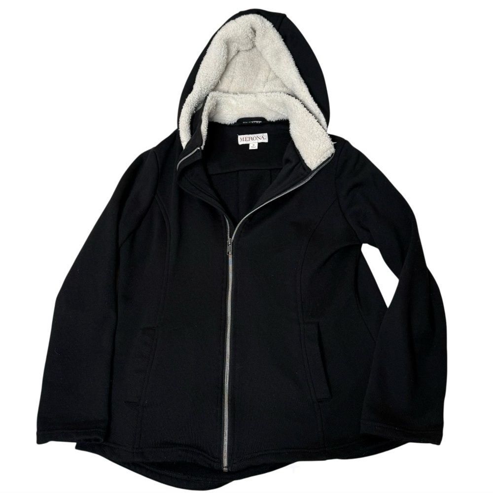 Merona Women’s  Black Sherpa Lined Hooded Winter‎ Jacket Size M
